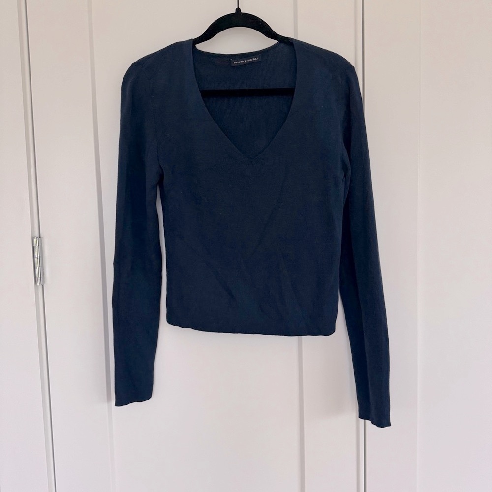 Brandy Melville Navy V-Neck Sweater